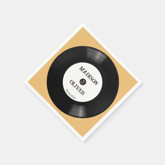 Serviette En Papier Élégant Mariage rétro noir et blanc disque vinyle (Coin)
