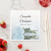 Serviette En Papier Élégant Mariage Rose bleu foncé long (En situation)