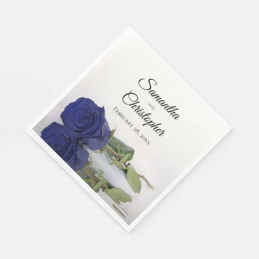 Serviette En Papier Élégant Mariage Rose Bleu Long Stemmed Marine (Coin)