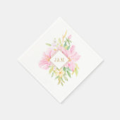 Serviette En Papier Élégant Mariage rose d'aquarelle Floral Monogram (Coin)