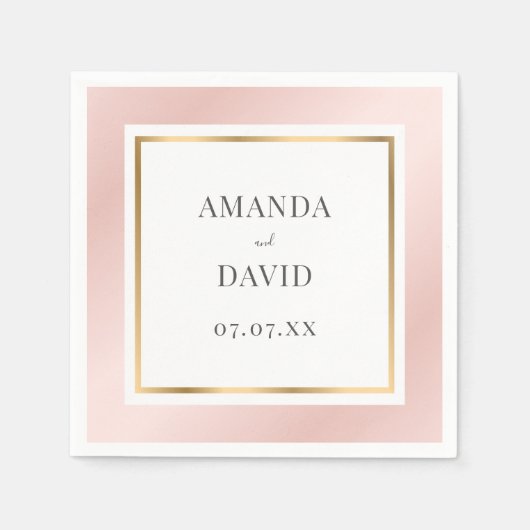 Serviette En Papier Élégant Mariage rose et or (Devant)