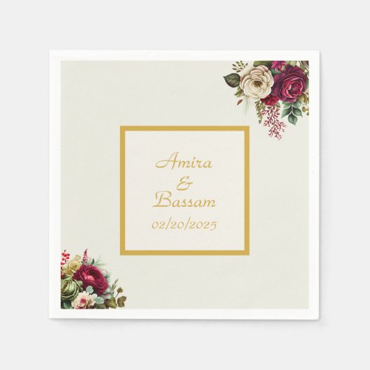 Serviette En Papier Élégant Mariage Rose Floral (Devant)
