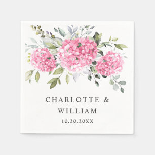 Serviette En Papier Élégant Mariage rose pâle Hydrangée Eucalyptus