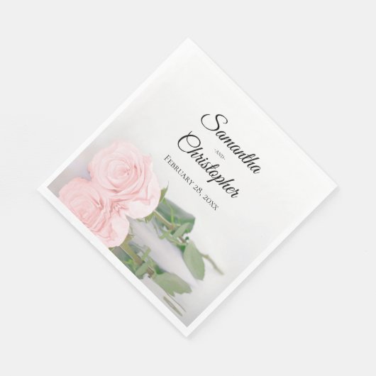 Serviette En Papier Élégant Mariage rose rose rose pâle à longue tige (Coin)