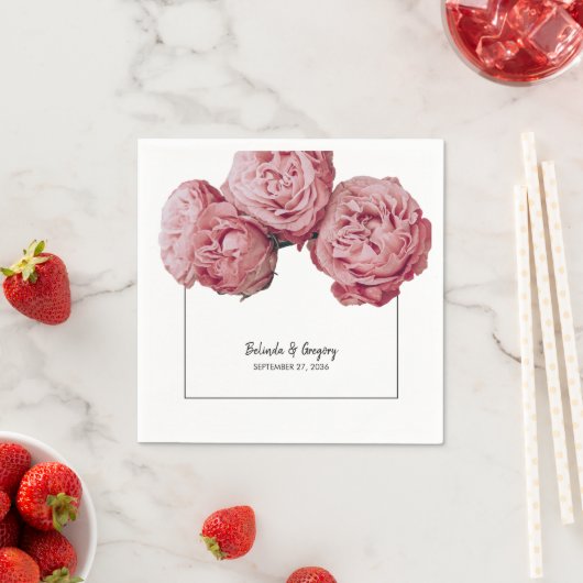 Serviette En Papier Élégant Mariage rose Roses (En situation)