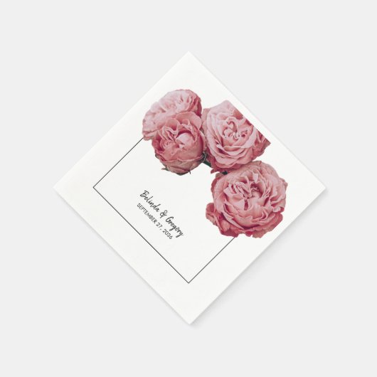 Serviette En Papier Élégant Mariage rose Roses (Coin)
