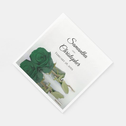 Serviette En Papier Élégant Mariage Rose vert émeraude à longue tige (Coin)