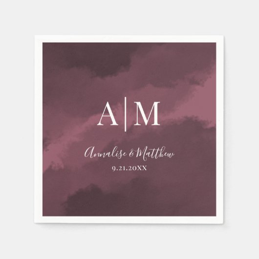 Serviette En Papier Élégant Mariage rouge de Bourgogne (Devant)