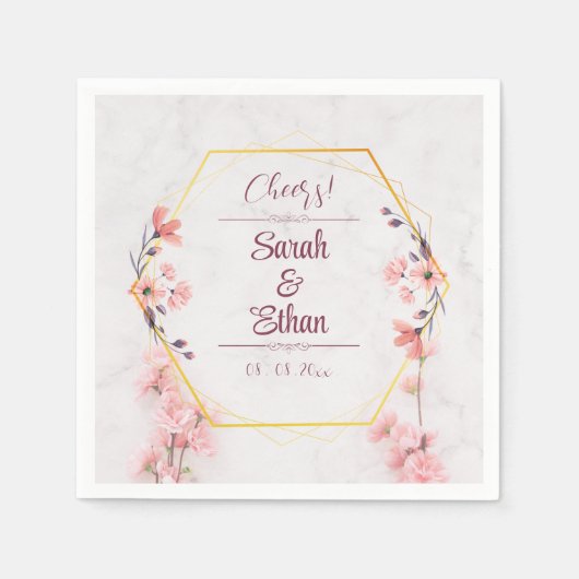 Serviette En Papier Élégant Mariage Sakura rose fleuri cerisier (Devant)