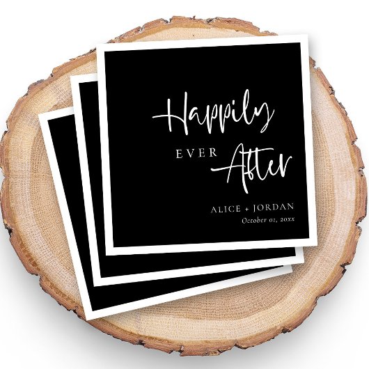Serviette En Papier Élégant Mariage Script Napkins Heureux Jamais Aprè