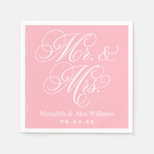 Serviette En Papier Élégant Mariage Script Rose Mr et Mrs