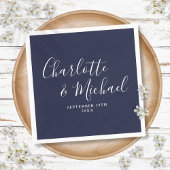 Serviette En Papier Élégant Mariage signature bleu marine