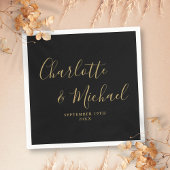 Serviette En Papier Élégant Mariage Signature Noir Et Or