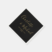 Serviette En Papier Élégant Mariage Signature Noir Et Or (Coin)