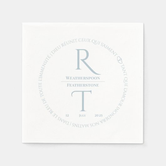 Serviette En Papier Élégant Mariage simple gris blanc (Devant)