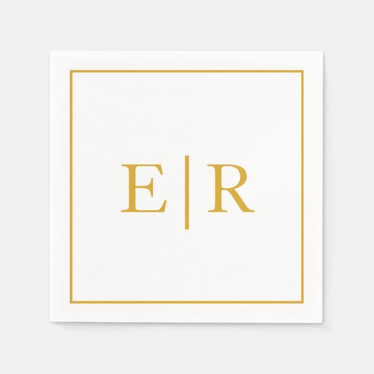Serviette En Papier Élégant Mariage simple Monogram Gold (Devant)