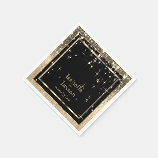 Serviette En Papier Élégant Mariage Starlights noir et or (Coin)