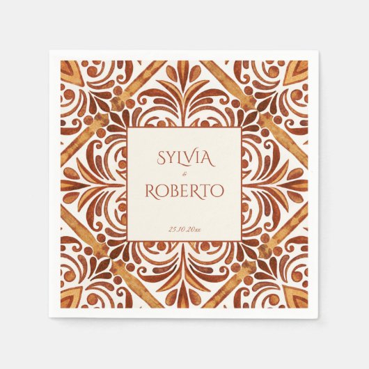Serviette En Papier Élégant mariage Talavera mexicain en terre cuite (Devant)