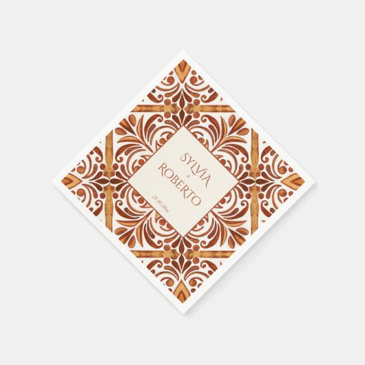 Serviette En Papier Élégant mariage Talavera mexicain en terre cuite (Coin)