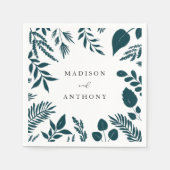 Serviette En Papier Élégant Mariage Turquoise Bleu Botanique (Devant)