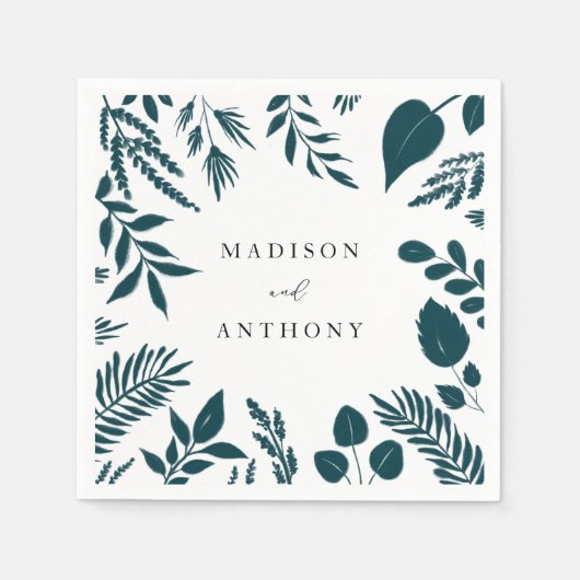 Serviette En Papier Élégant Mariage Turquoise Bleu Botanique (Devant)