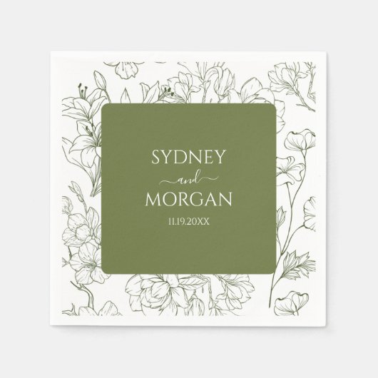 Serviette En Papier Élégant Mariage végétal floral Sage vert (Devant)
