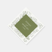 Serviette En Papier Élégant Mariage végétal floral Sage vert (Coin)