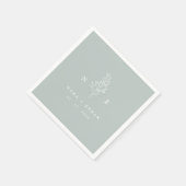 Serviette En Papier Élégant Mariage vert feuille de monogramme (Coin)