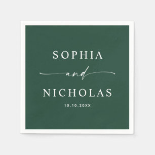 Serviette En Papier Élégant mariage vert forêt sombre. Écriture forest
