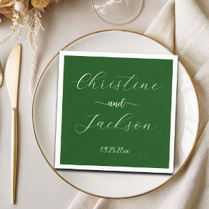 Serviette En Papier Élégant Mariage vert Moss Script