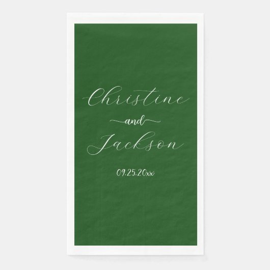 Serviette En Papier Élégant Mariage vert Moss Script (Devant)