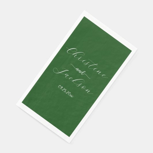 Serviette En Papier Élégant Mariage vert Moss Script (Coin)