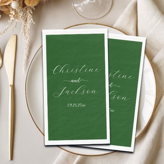 Serviette En Papier Élégant mariage vert mousse Script