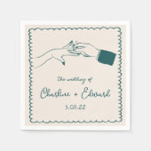 Serviette En Papier Elégant Mariage vert rétro tiré à la main (Devant)