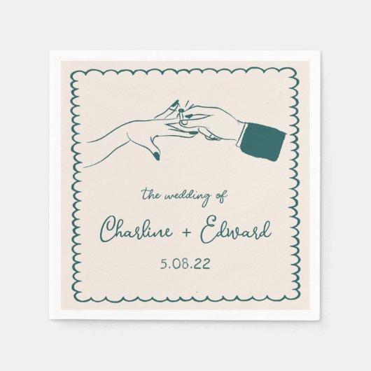 Serviette En Papier Elégant Mariage vert rétro tiré à la main (Devant)