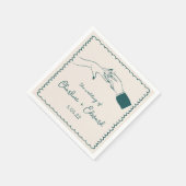 Serviette En Papier Elégant Mariage vert rétro tiré à la main (Coin)