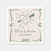 Serviette En Papier Elégant Mariage vert rétro tiré à la main (Devant)