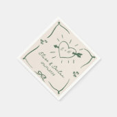 Serviette En Papier Elégant Mariage vert rétro tiré à la main (Coin)