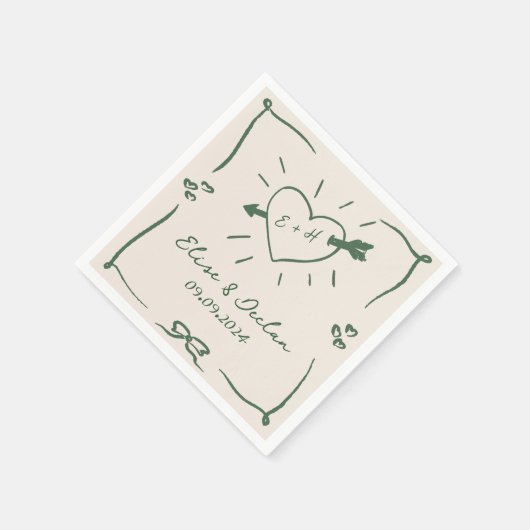 Serviette En Papier Elégant Mariage vert rétro tiré à la main (Coin)
