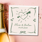 Serviette En Papier Elégant Mariage vert rétro tiré à la main