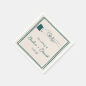 Serviette En Papier Elégant Mariage vert rétro tiré à la main (Coin)