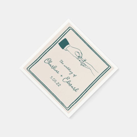 Serviette En Papier Elégant Mariage vert rétro tiré à la main (Coin)