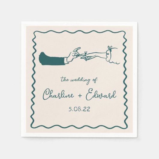 Serviette En Papier Elégant Mariage vert rétro tiré à la main (Devant)