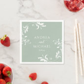 Serviette En Papier Élégant Mariage vert Sage (En situation)