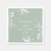 Serviette En Papier Élégant Mariage vert Sage (Devant)