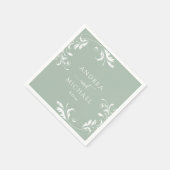 Serviette En Papier Élégant Mariage vert Sage (Coin)