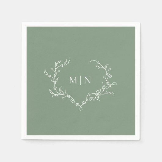 Serviette En Papier Élégant Mariage vert Sage Monogramme papier de cou (Devant)