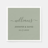 Serviette En Papier Élégant Mariage vert Sage Script (Devant)