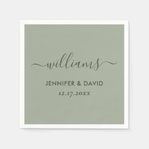 Serviette En Papier Élégant Mariage vert Sage Script