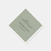 Serviette En Papier Élégant Mariage vert Sage Script (Coin)